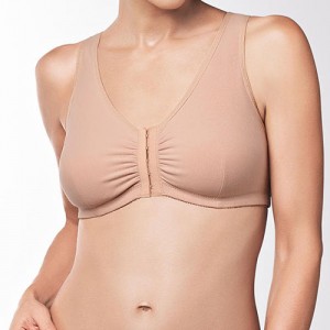 Soft front closure post-surgical bra